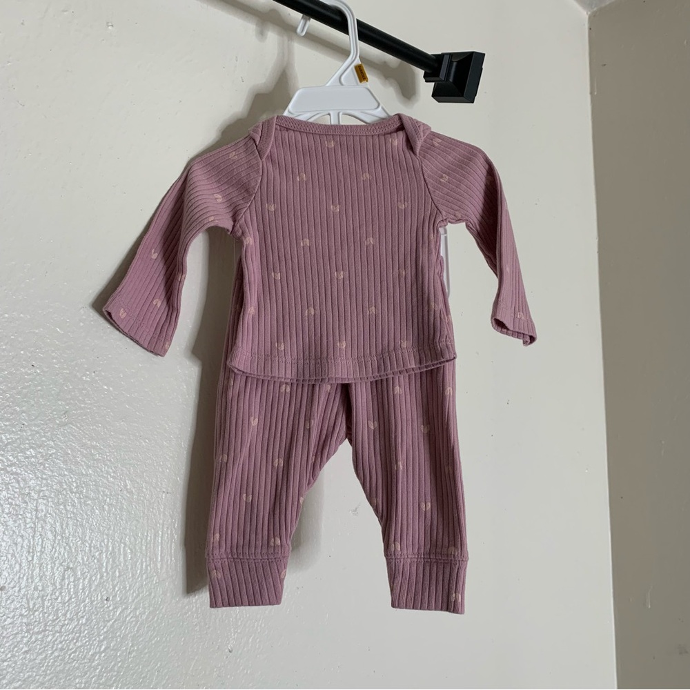 Cloud Island Newborn 2 Piece Outfit - Purple Heart Long Sleeve Set